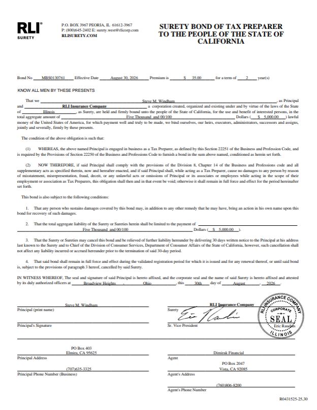 CTEC SURETY BOND 2026-2028